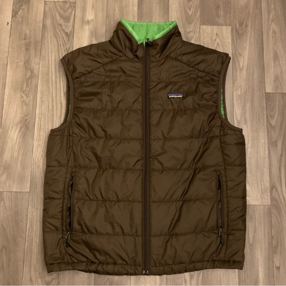 Patagonia Puffer Vest Men’s Size Large Vintage Primaloft Insulated Brown Green